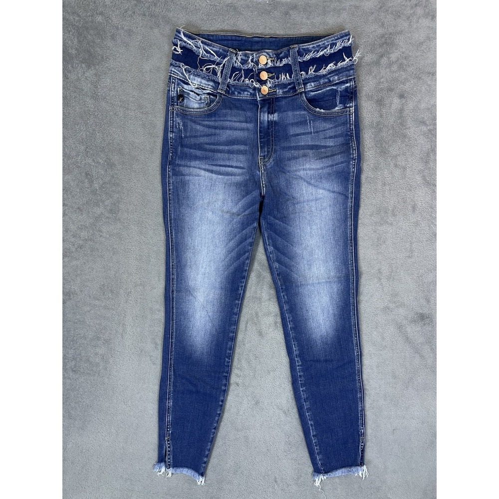 KanCan Jeans Womens 9/26 Blue Light Wash High Rise Skinny Distressed 3 Button